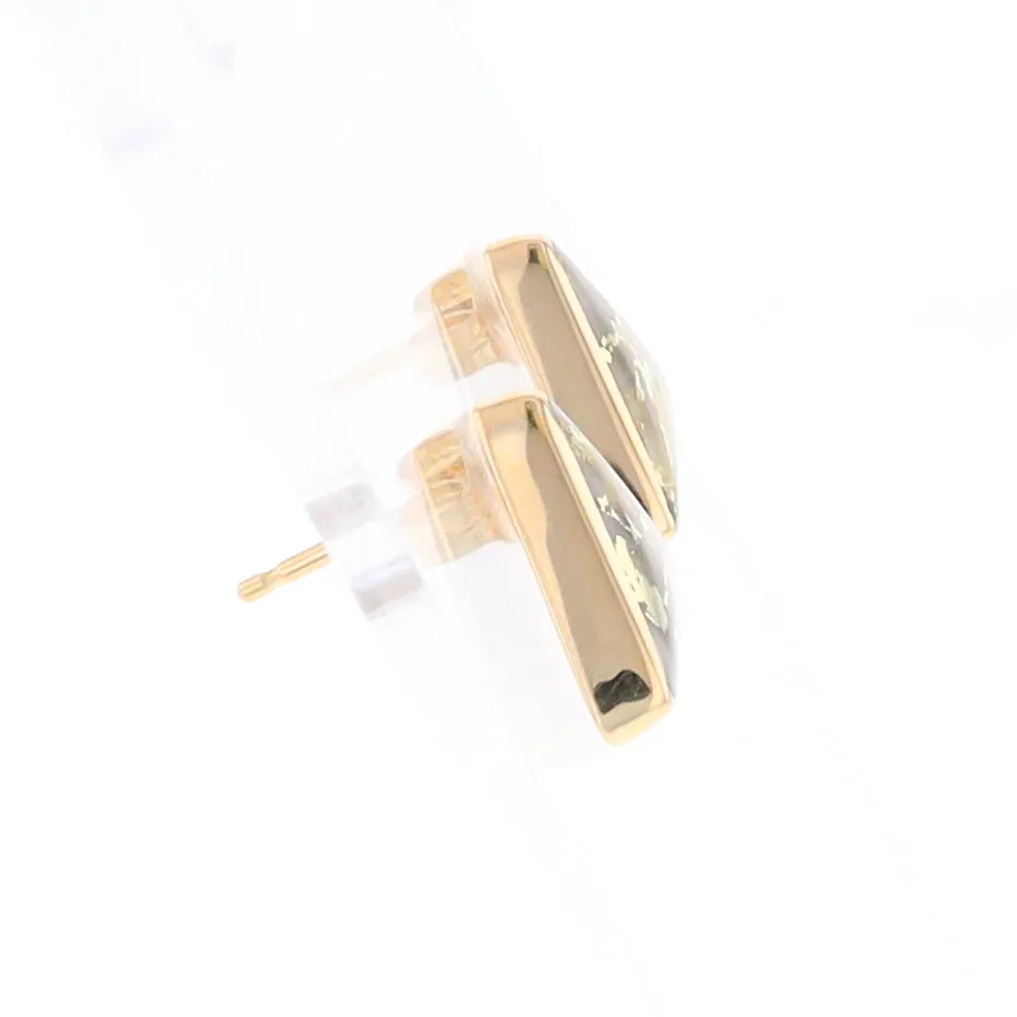 Gold Quartz Earrings Triangle Inlaid Studs - G2