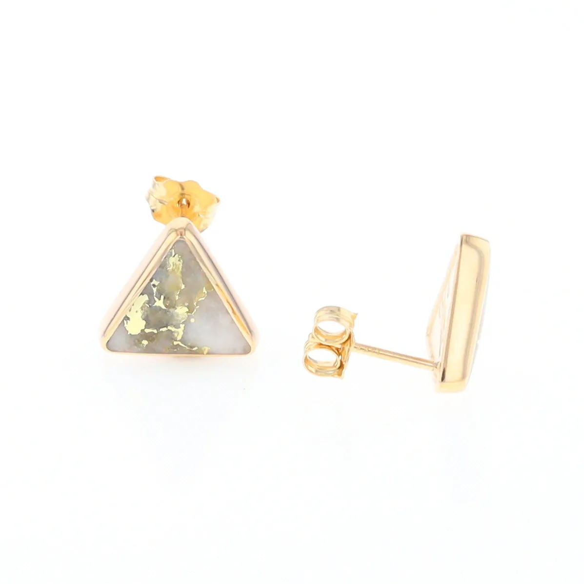 Gold Quartz Earrings Triangle Inlaid Studs - G2