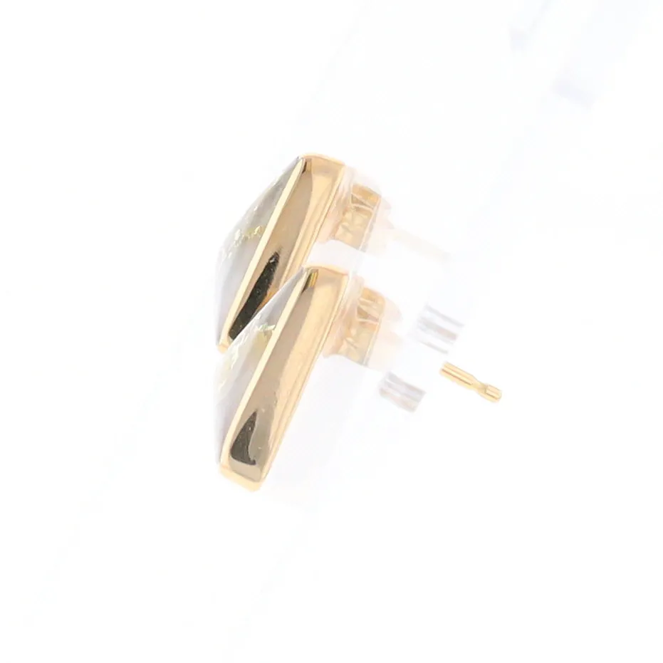 Gold Quartz Earrings Triangle Inlaid Studs - G2