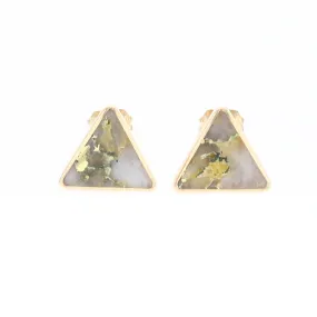 Gold Quartz Earrings Triangle Inlaid Studs - G2