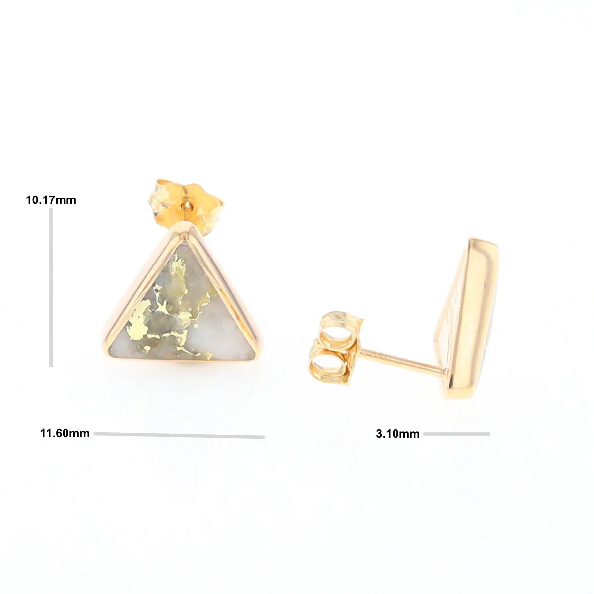 Gold Quartz Earrings Triangle Inlaid Studs - G2