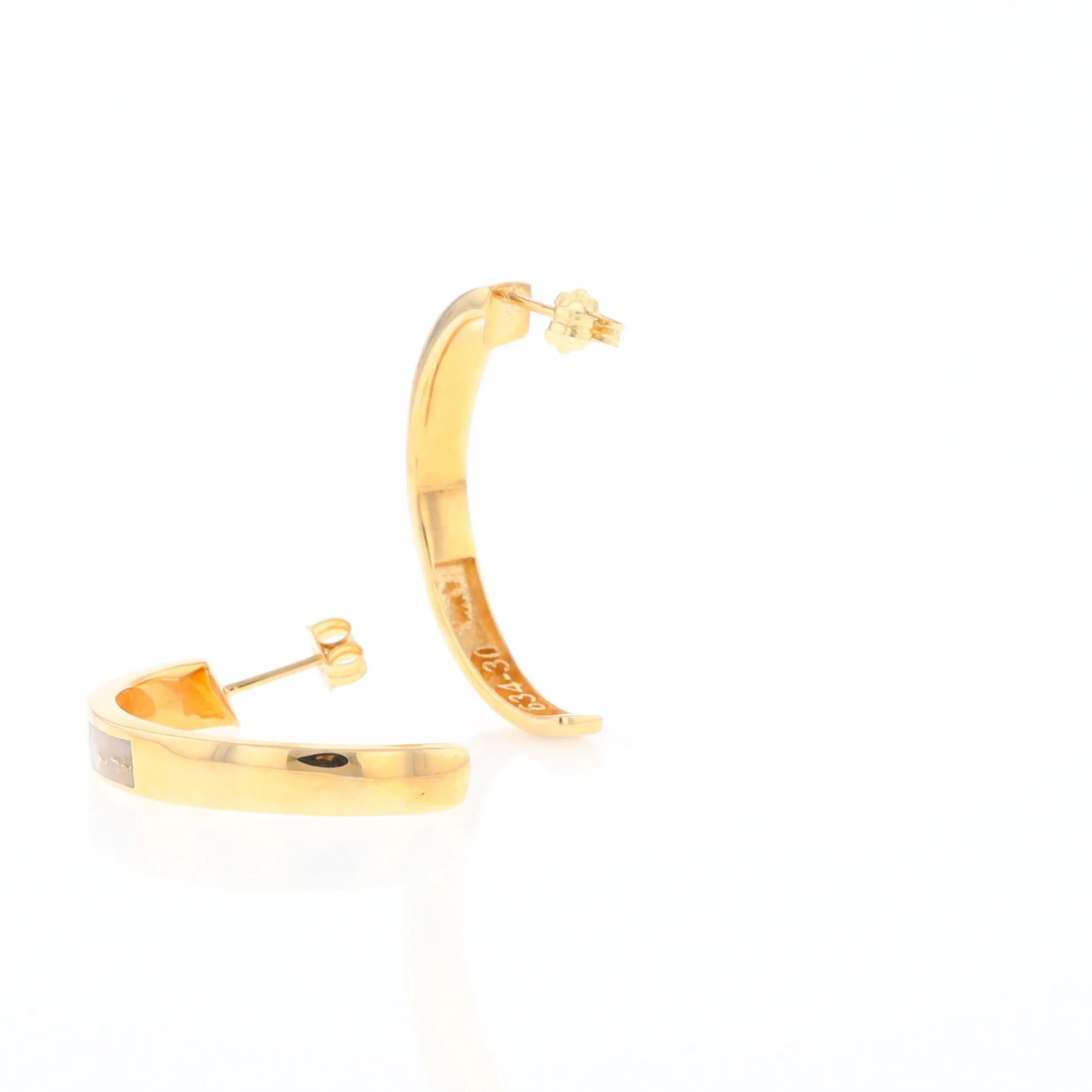 Gold Quartz Hoop Earrings 3 Section Inlaid Design