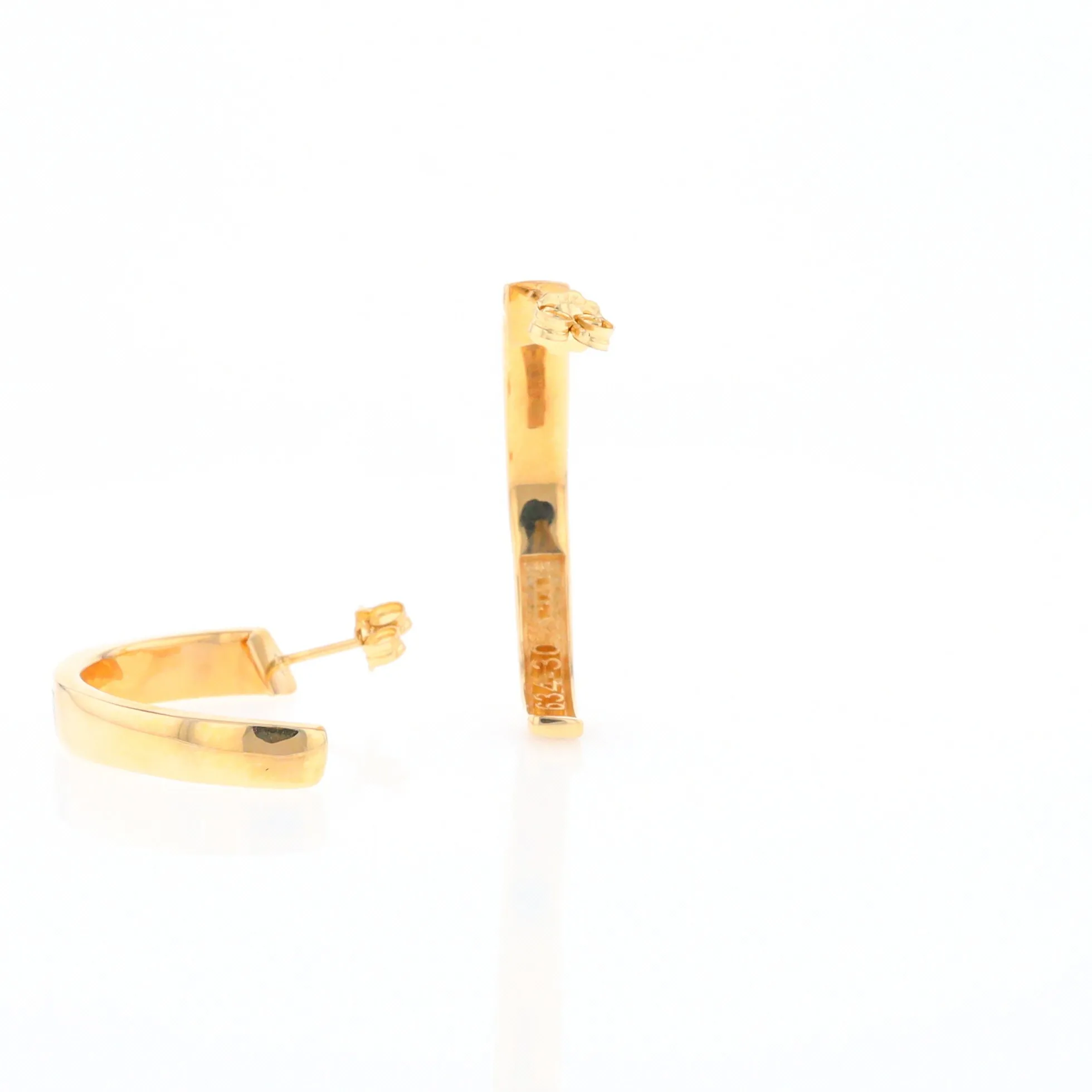 Gold Quartz Hoop Earrings 3 Section Inlaid Design