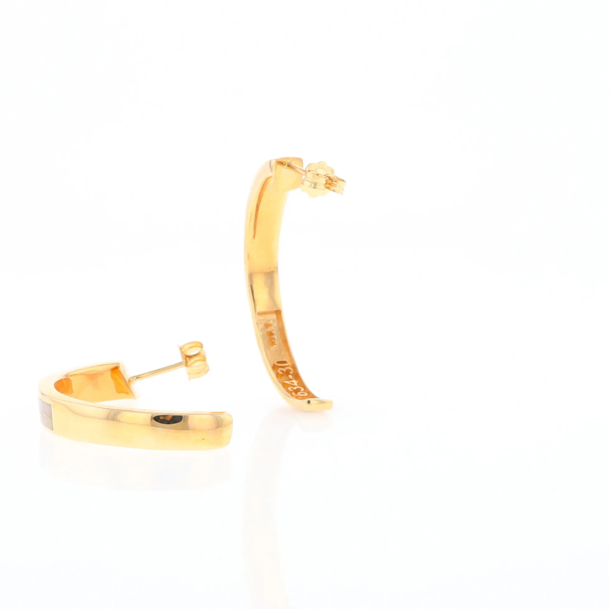 Gold Quartz Hoop Earrings 3 Section Inlaid Design