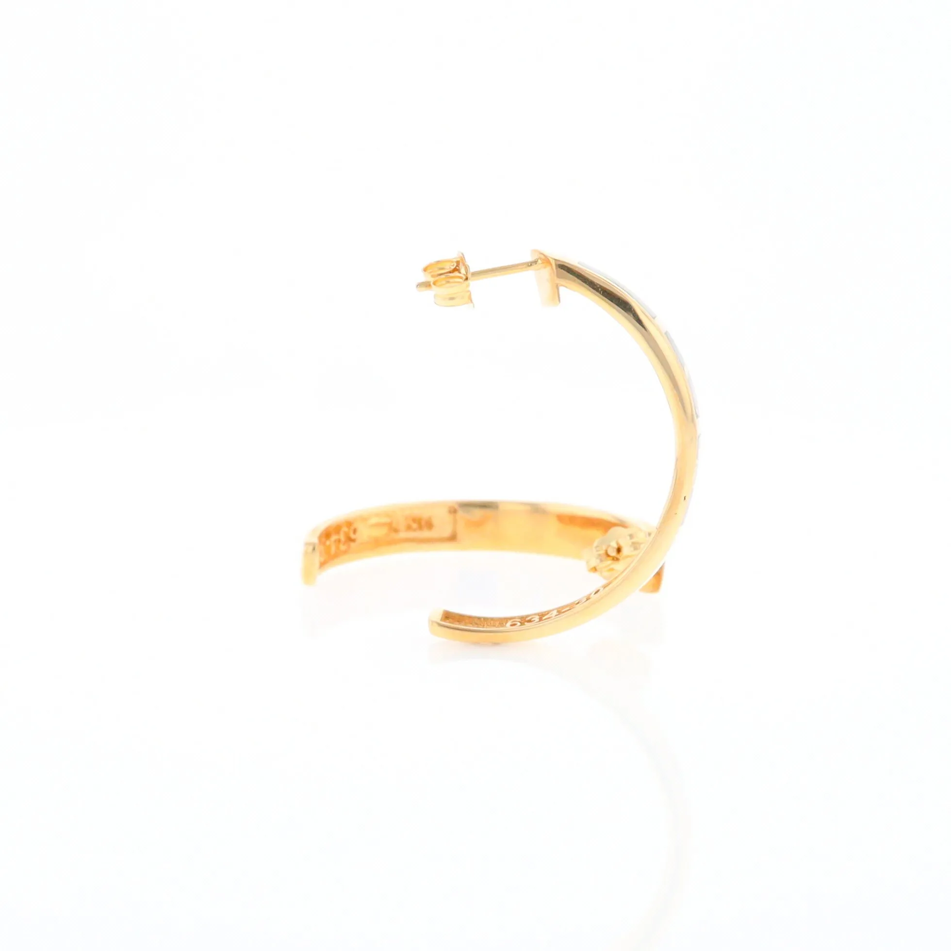 Gold Quartz Hoop Earrings 3 Section Inlaid Design