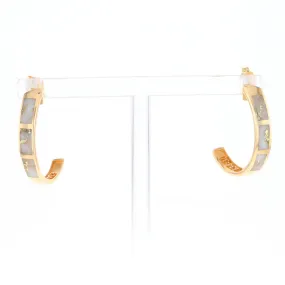 Gold Quartz Hoop Earrings 3 Section Inlaid Design