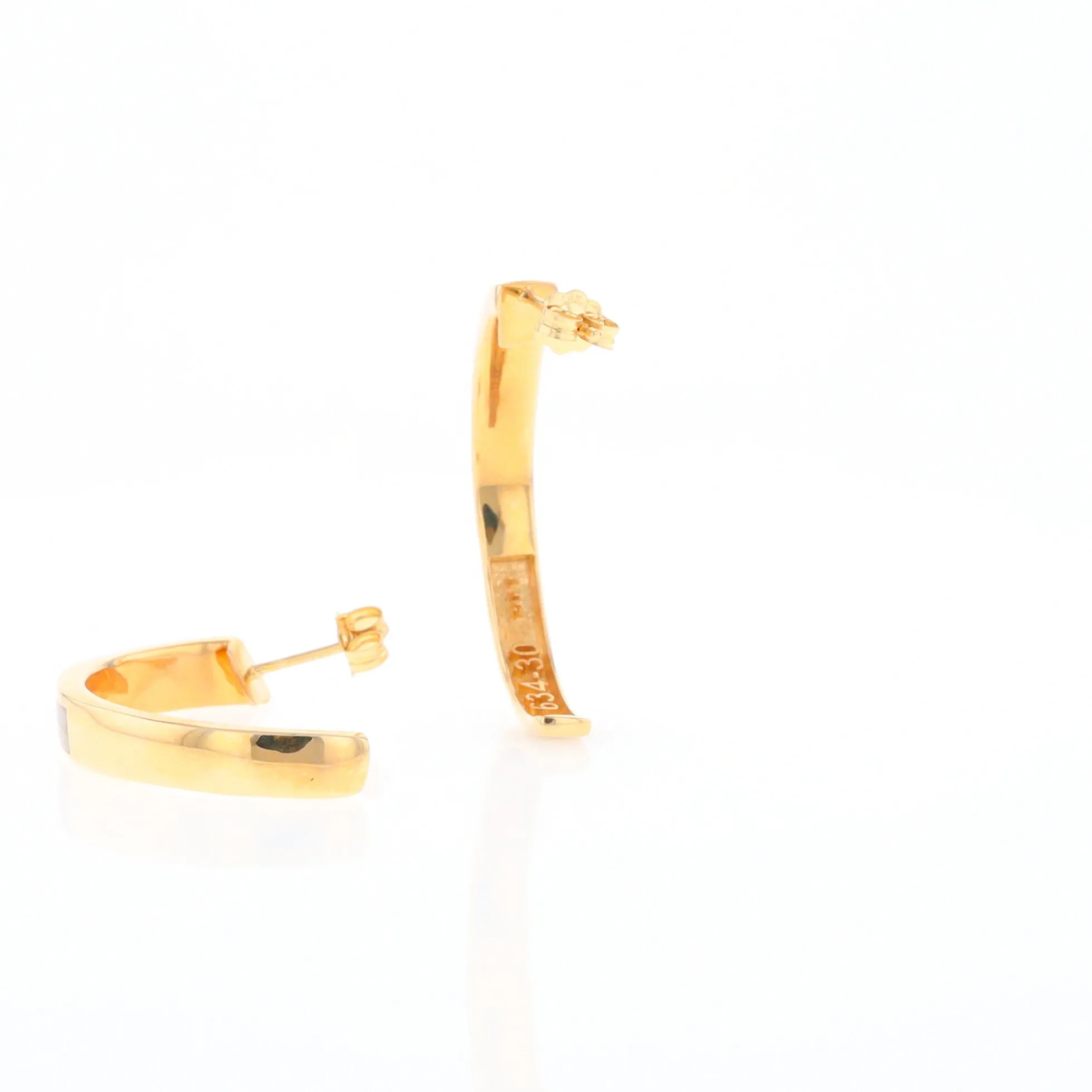 Gold Quartz Hoop Earrings 3 Section Inlaid Design