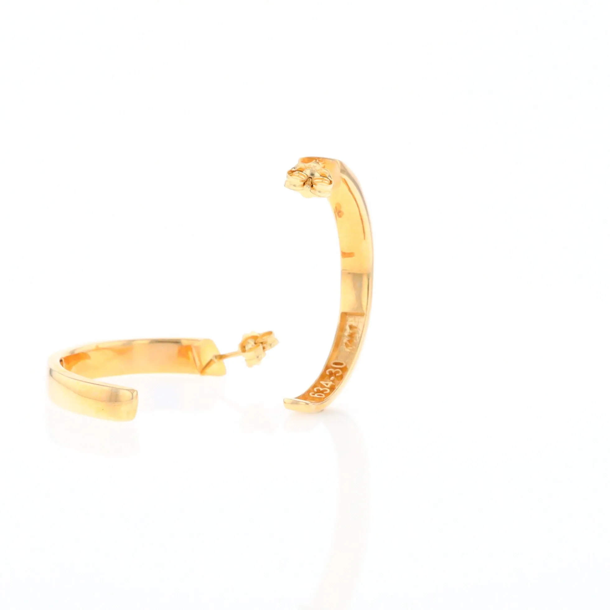 Gold Quartz Hoop Earrings 3 Section Inlaid Design
