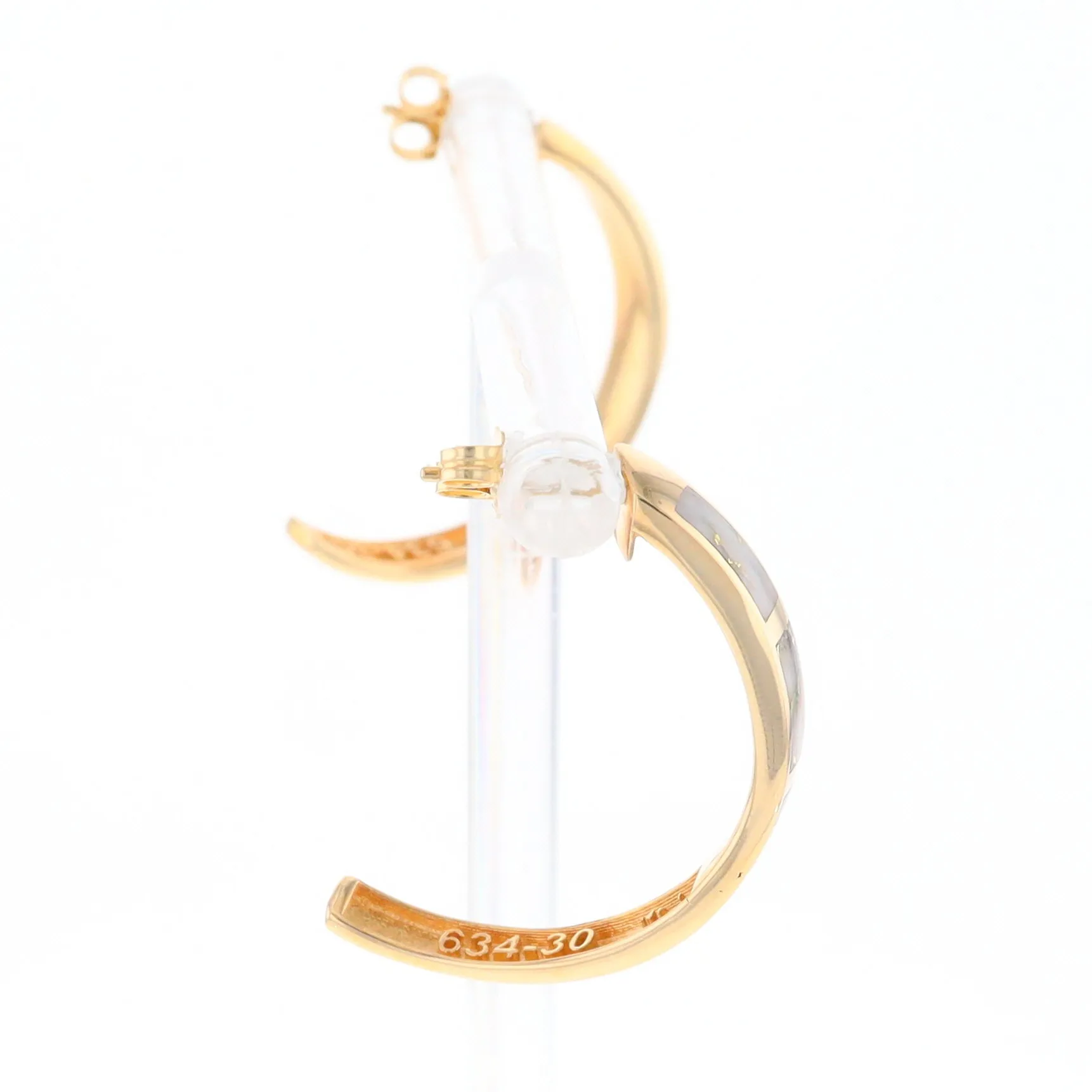 Gold Quartz Hoop Earrings 3 Section Inlaid Design