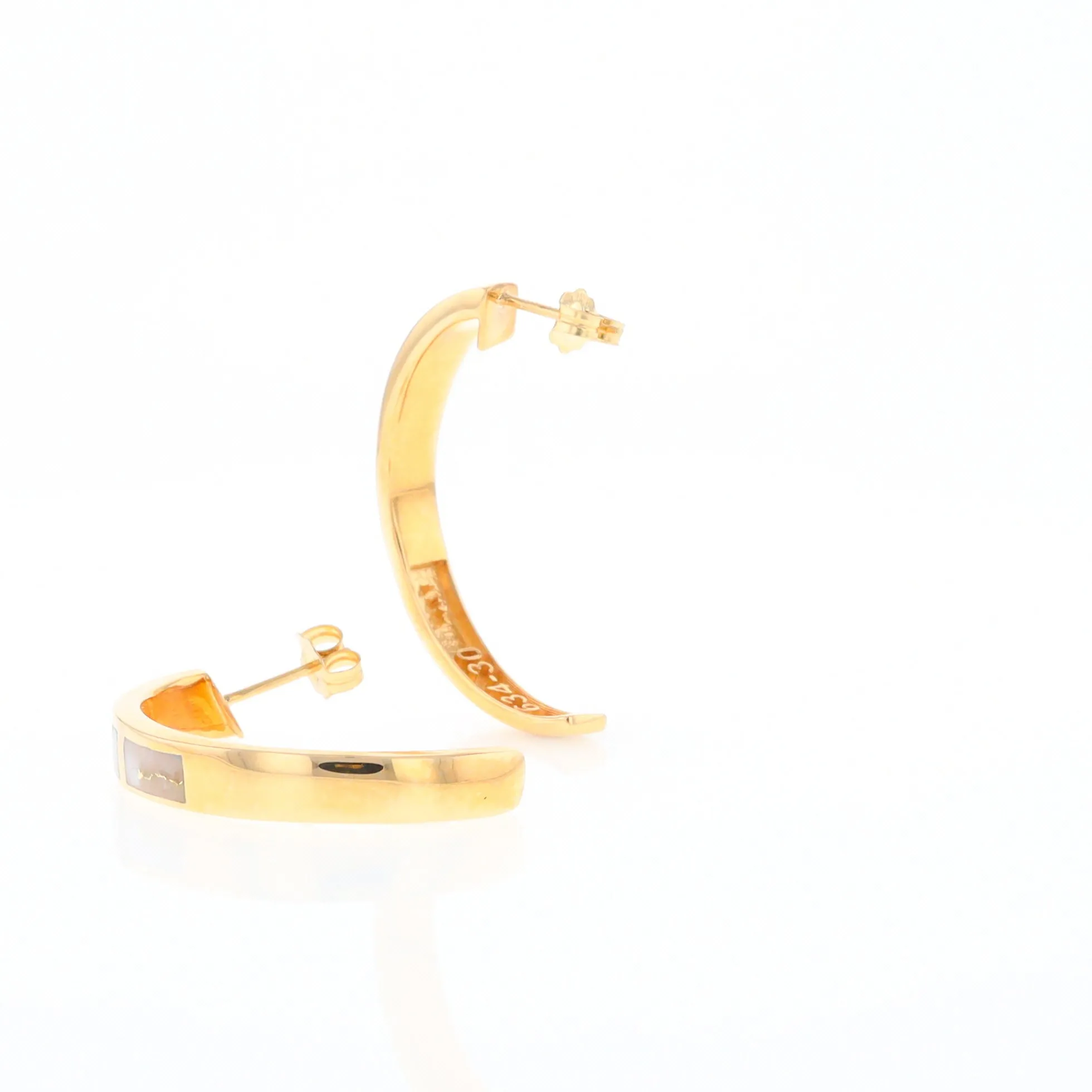 Gold Quartz Hoop Earrings 3 Section Inlaid Design