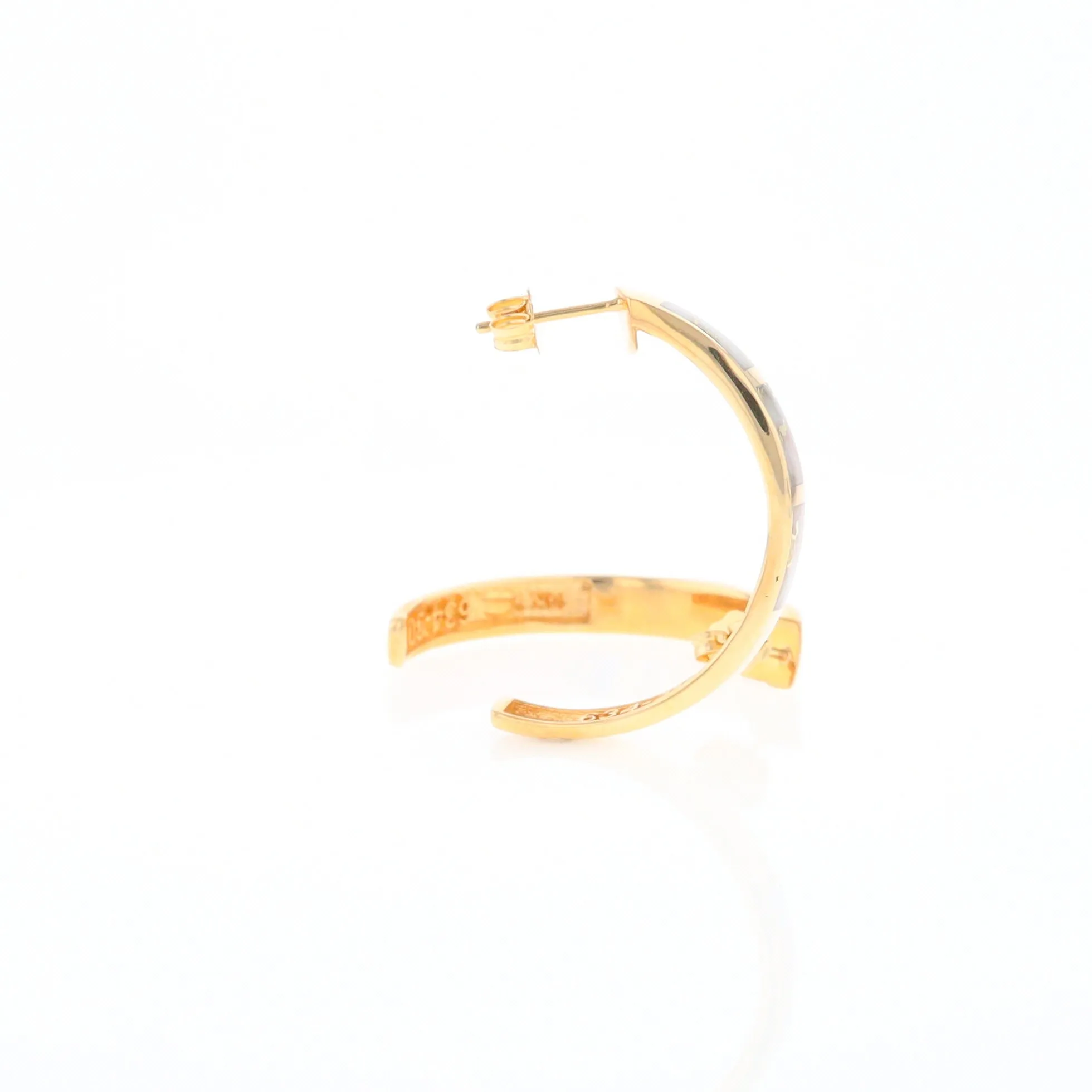 Gold Quartz Hoop Earrings 3 Section Inlaid Design