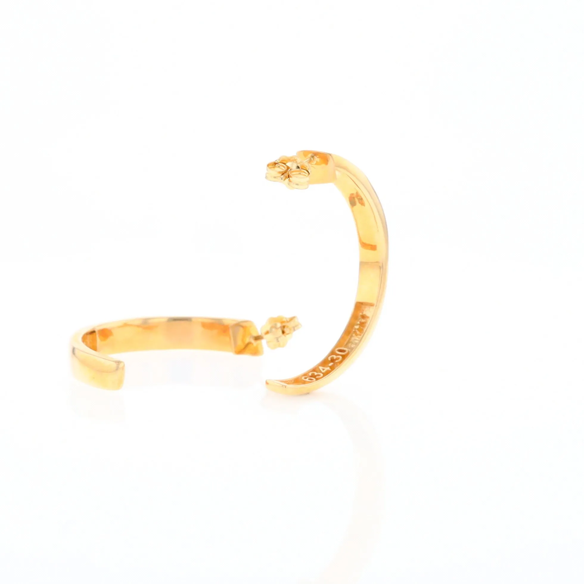 Gold Quartz Hoop Earrings 3 Section Inlaid Design