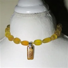Golden Amber Sea Glass Necklace with Red Creek Jasper Pendant