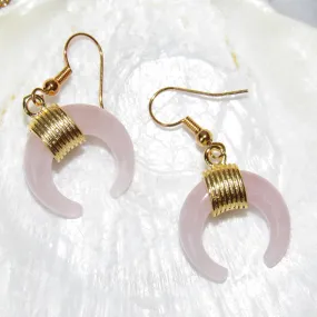 Golden Rose Quartz Moon Earrings