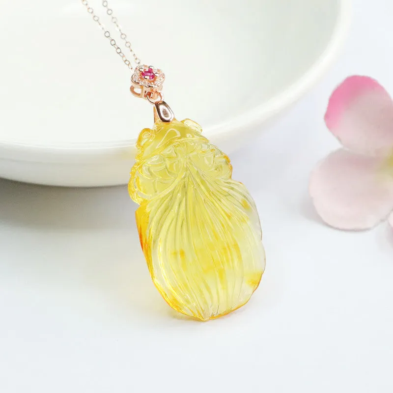 Goldfish Pendant with Amber Gemstone in Sterling Silver Necklace
