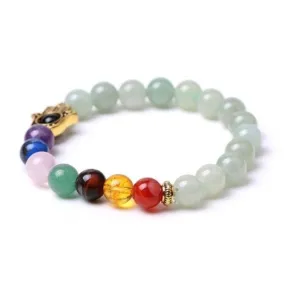 Green Aventurine Hamsa 7 Chakra Elastic Bracelet | Abundance, Balance & Energy Healing