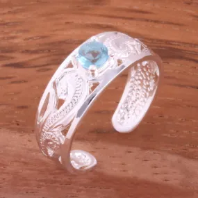 Hawaiian Scroll See Through with Blue Round CZ Toe Ring