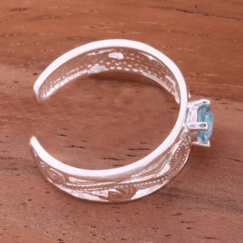 Hawaiian Scroll See Through with Blue Round CZ Toe Ring