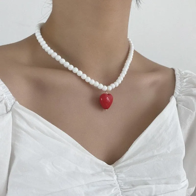 Heart pendant beaded multicolor necklace