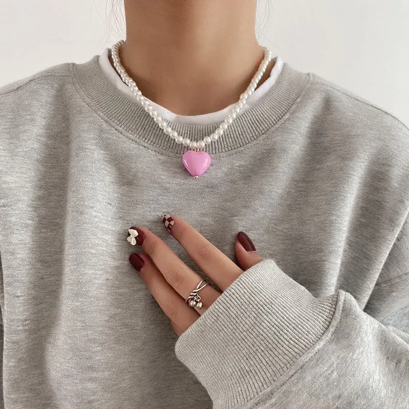 Heart pendant beaded multicolor necklace