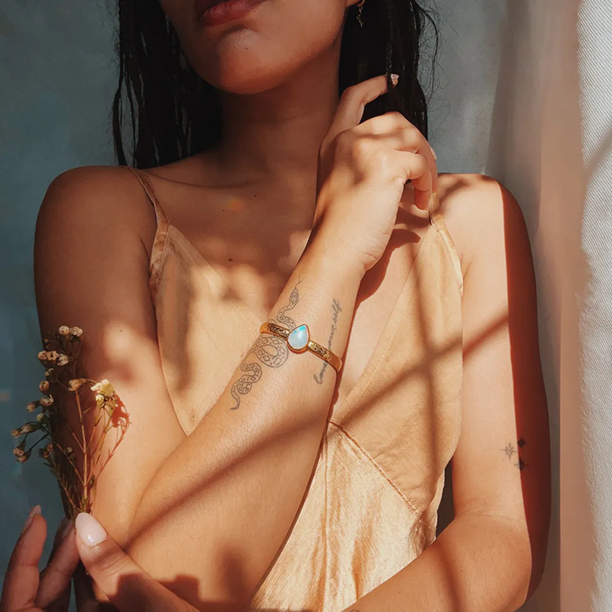 •HEIRLOOM• rainbow moonstone   brass cuff