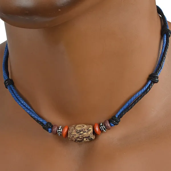 Hemp Beads Beaded Choker Necklace N120-Blue