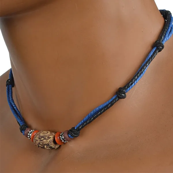 Hemp Beads Beaded Choker Necklace N120-Blue