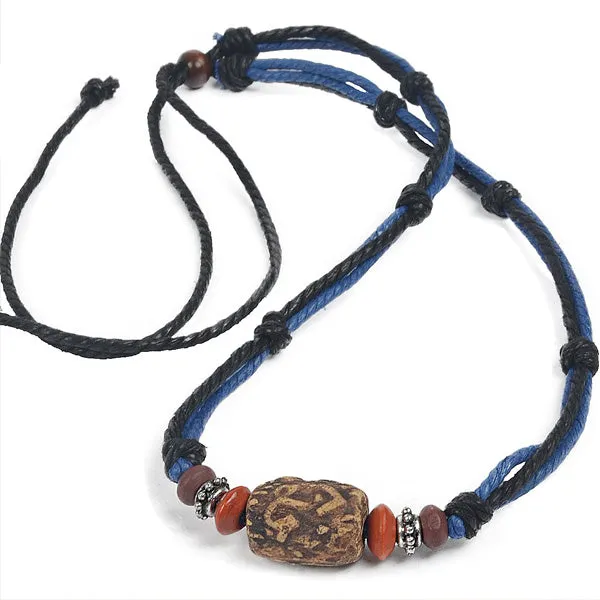Hemp Beads Beaded Choker Necklace N120-Blue