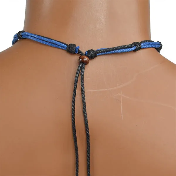 Hemp Beads Beaded Choker Necklace N120-Blue