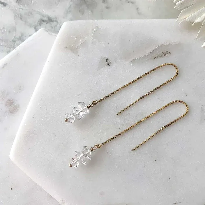 Herkimer Diamond Threader Earrings - Sterling Silver