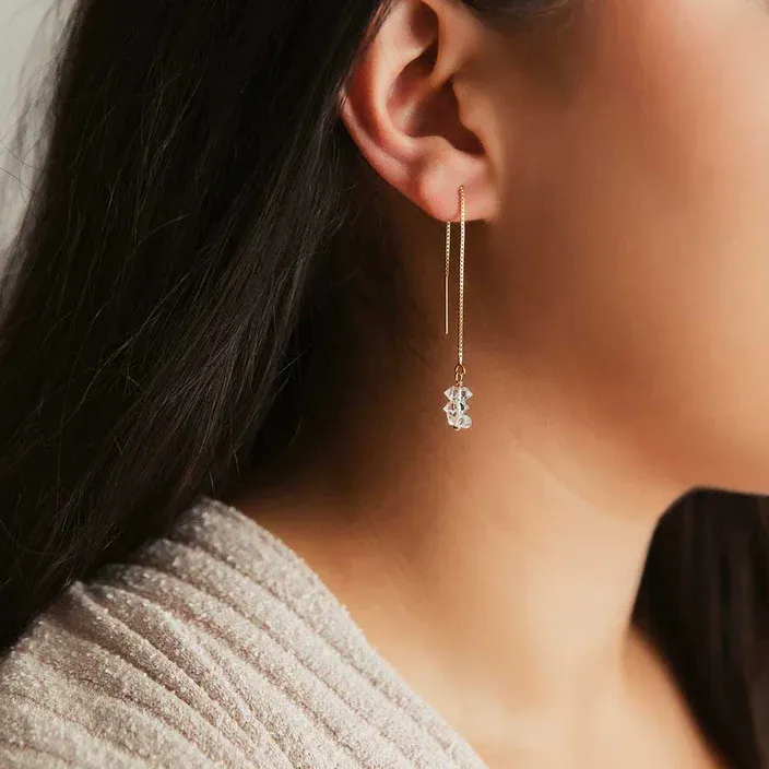 Herkimer Diamond Threader Earrings - Sterling Silver