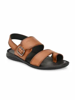 Hitz Men's Tan Leather Toe Ring Sandals with Buckle Closure