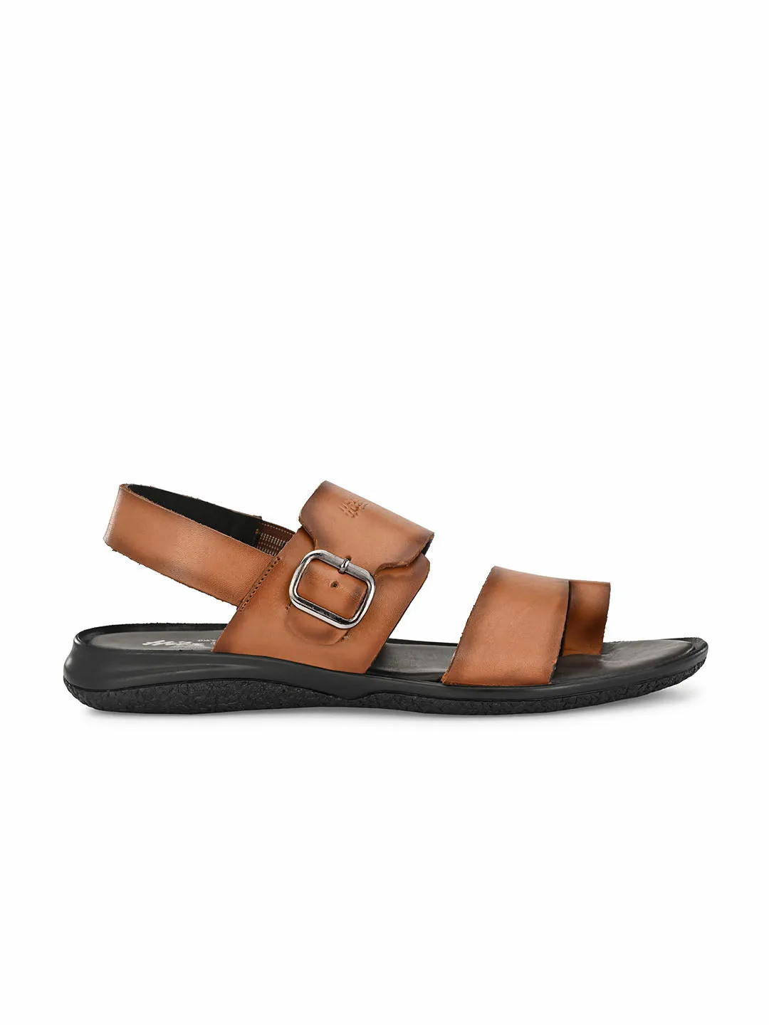 Hitz Men's Tan Leather Toe Ring Sandals with Buckle Closure