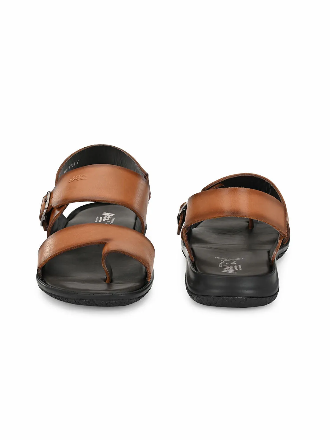 Hitz Men's Tan Leather Toe Ring Sandals with Buckle Closure