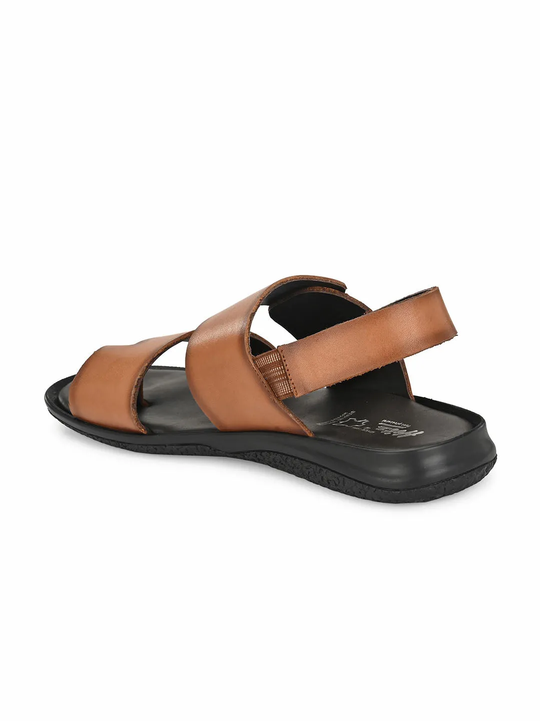 Hitz Men's Tan Leather Toe Ring Sandals with Buckle Closure