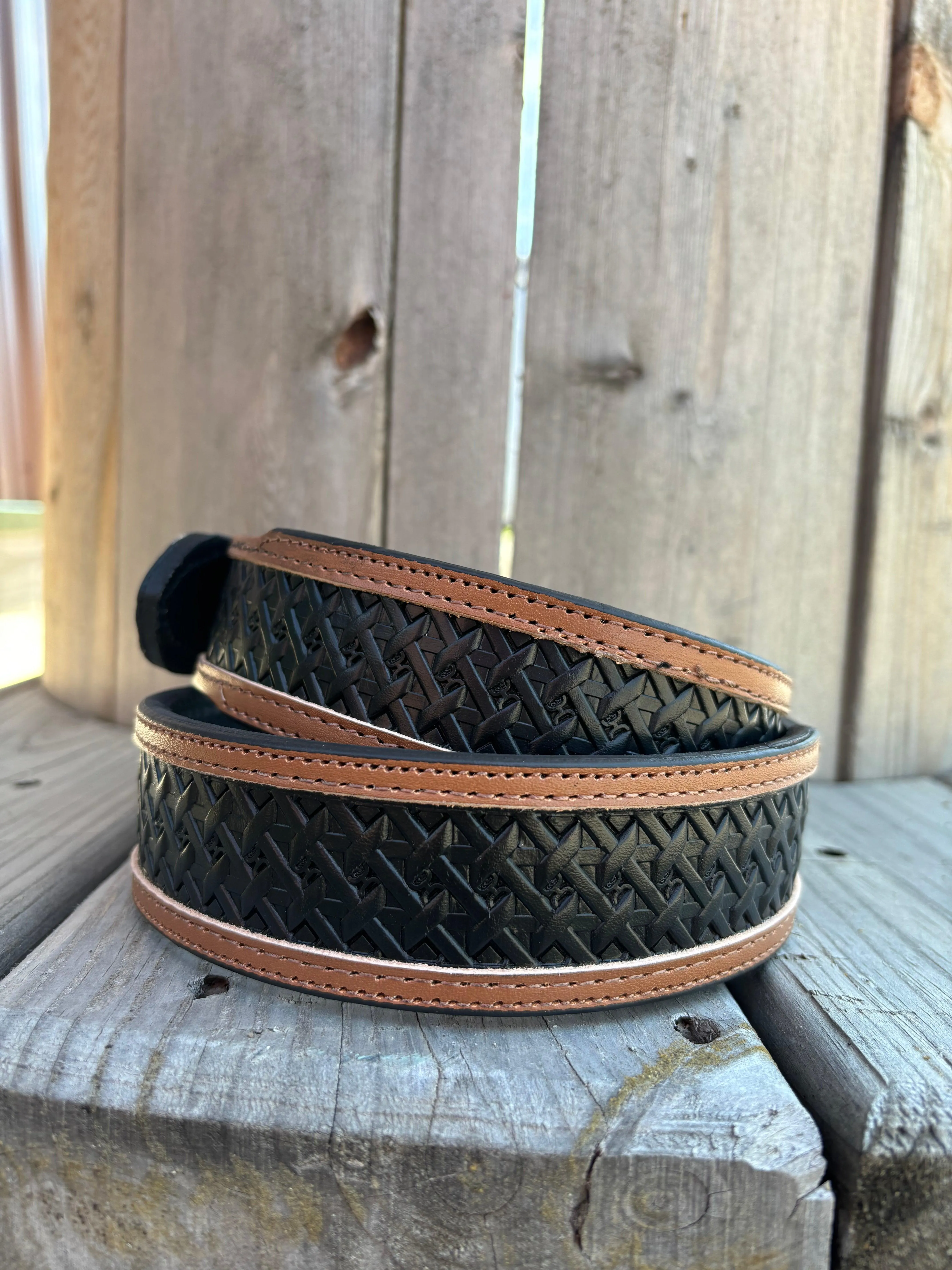 Hooey Hands-Up Basket Weave Classic Tapered Leather Belt HMBLT064