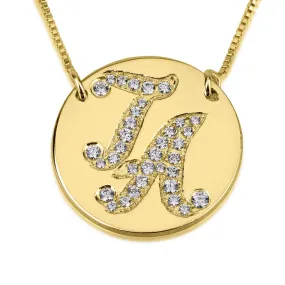 Initial Disc Necklace with Cubic Zirconia - 24k Gold Plated