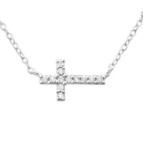Inline crystall crucifix Silver Jewelled Necklace