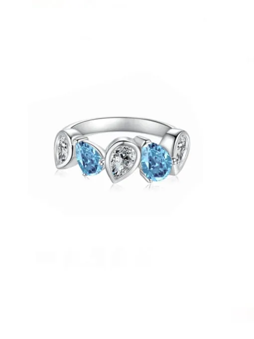 Irregular Pear Shape Ring, Pink Zircon .925 Sterling Silver Front Eternity Statement Ring