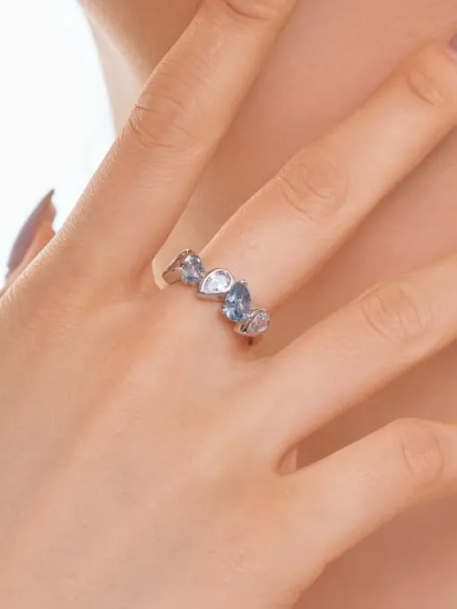 Irregular Pear Shape Ring, Pink Zircon .925 Sterling Silver Front Eternity Statement Ring