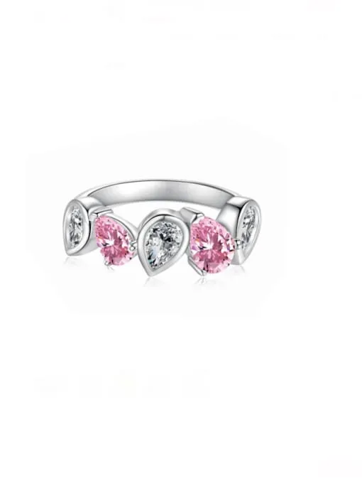 Irregular Pear Shape Ring, Pink Zircon .925 Sterling Silver Front Eternity Statement Ring