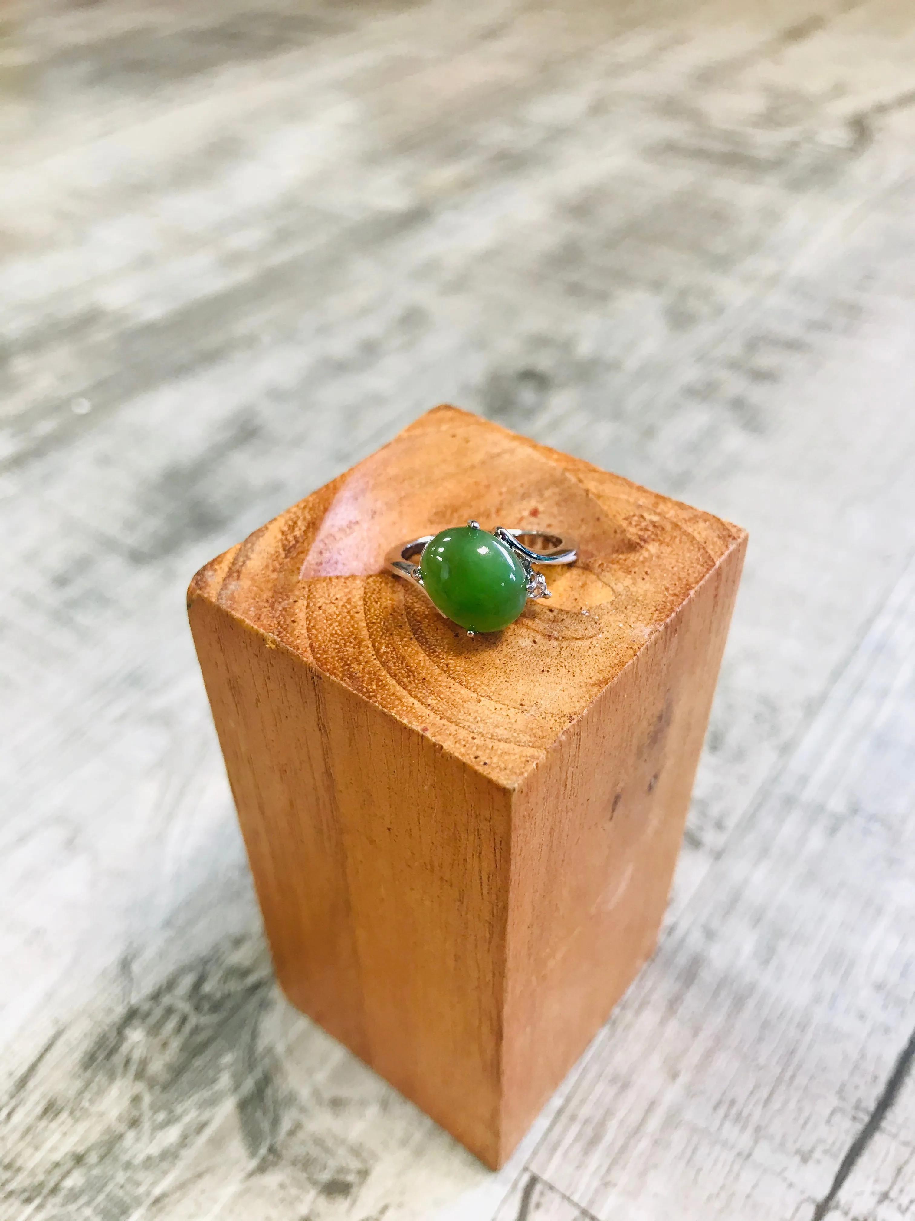 Jade Oval Ring with Cubic Zirconia