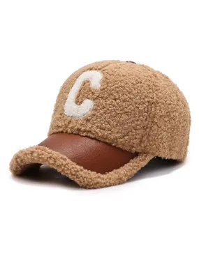 Khaki "C" Faux Wool Baseball Cap