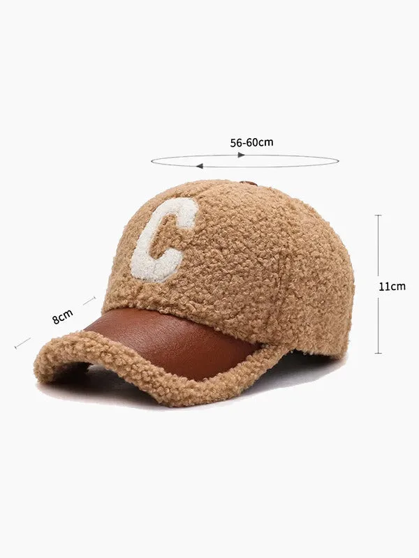 Khaki "C" Faux Wool Baseball Cap