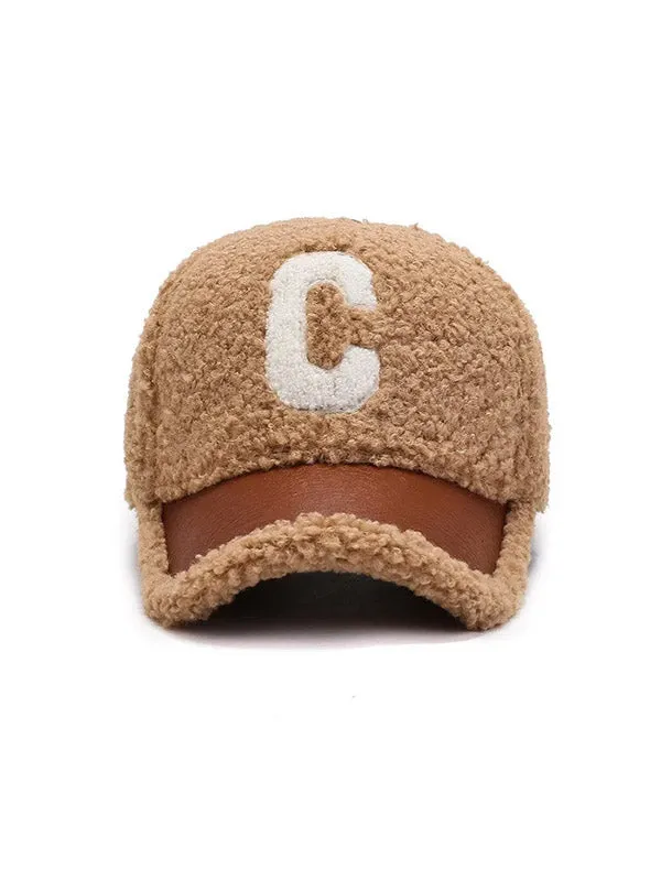 Khaki "C" Faux Wool Baseball Cap