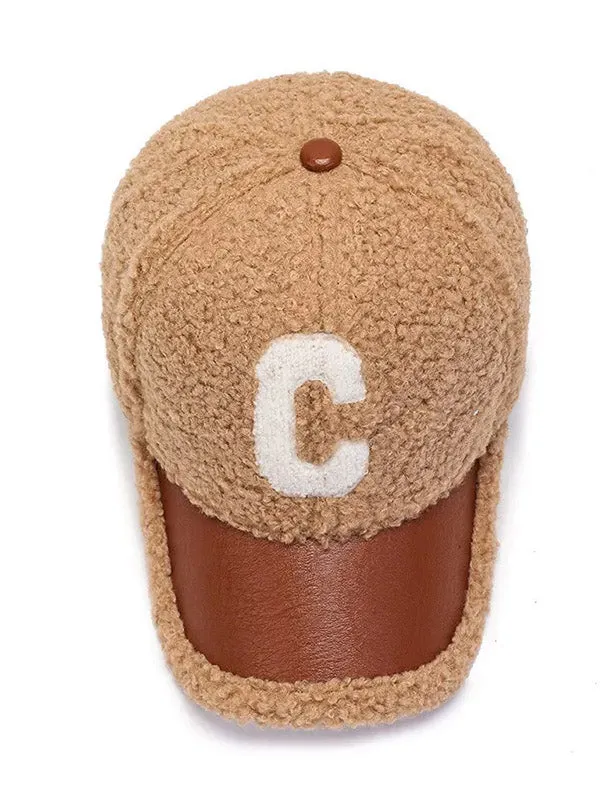 Khaki "C" Faux Wool Baseball Cap