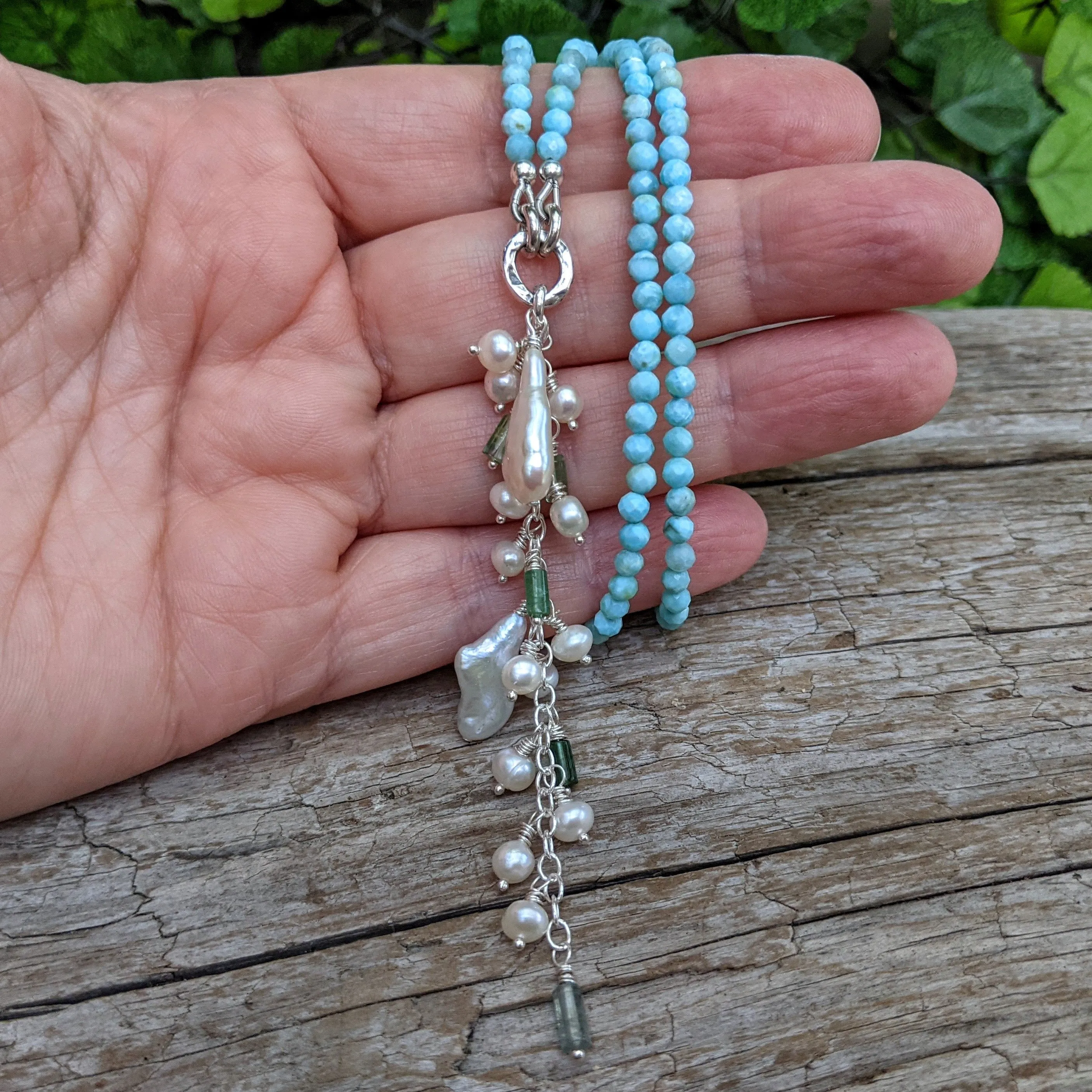 Larimar & Freshwater Pearl, Tourmaline Necklace