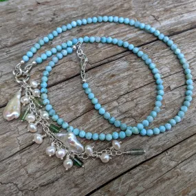 Larimar & Freshwater Pearl, Tourmaline Necklace