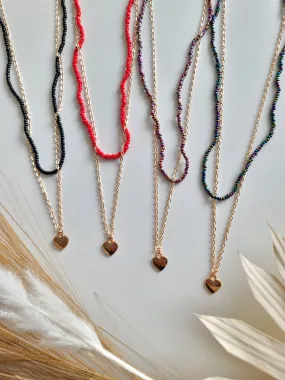 Layered Beaded and Chain Heart Necklace