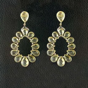 Lemon Quartz & Diamond Dangle Earrings